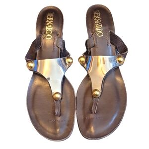 Bernardo Brown Metal Detail Italian Leather Sandals Women's Size 7